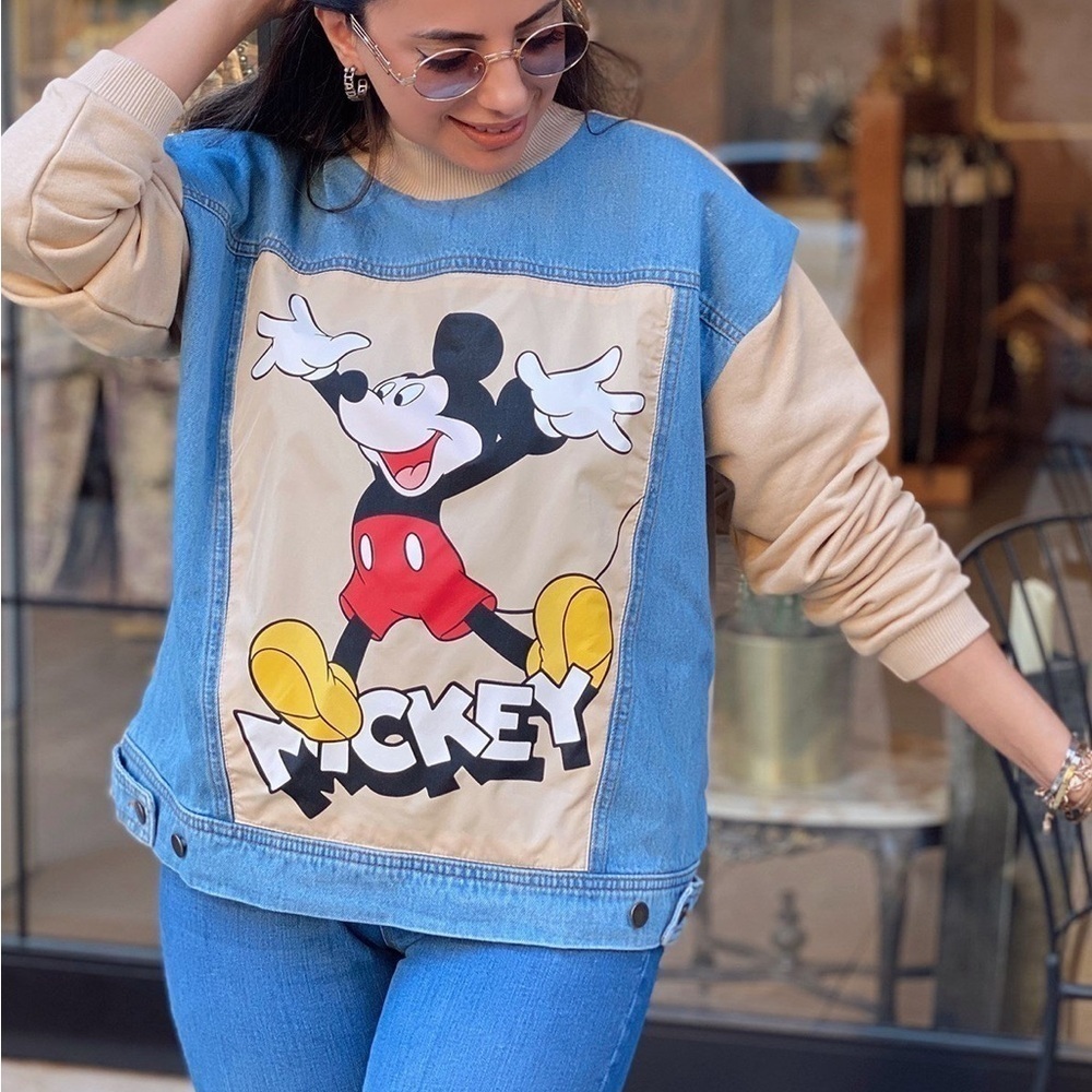 Zara x Disney Mickey Mouse Printed Denim Detailed Sweatshirt